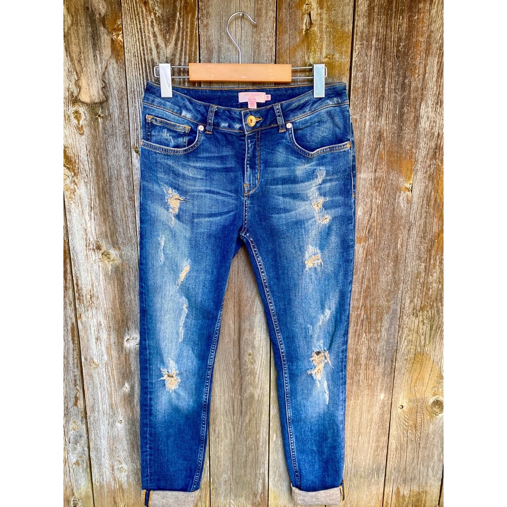 TED BAKER LONDON distressed mid rise skinny jean